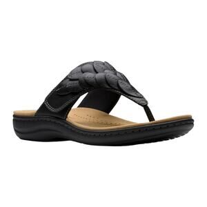 Clarks Women's Laurieann Palm Leather Flip Flop Sandals Black Size 9